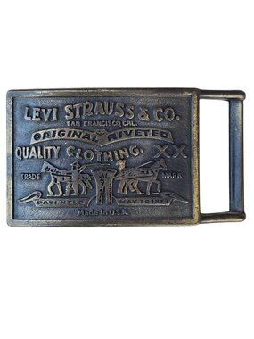 Levi Jeans Belt Buckle Two Horse Levis Strauss Brand Vintage Cowboy Western 70s